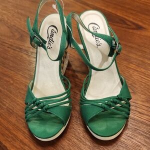 Candie's Green Strappy Sandals with Ankle Straps